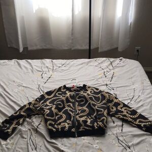 Vintage 90s gold chain silky bomber jacket black and gold